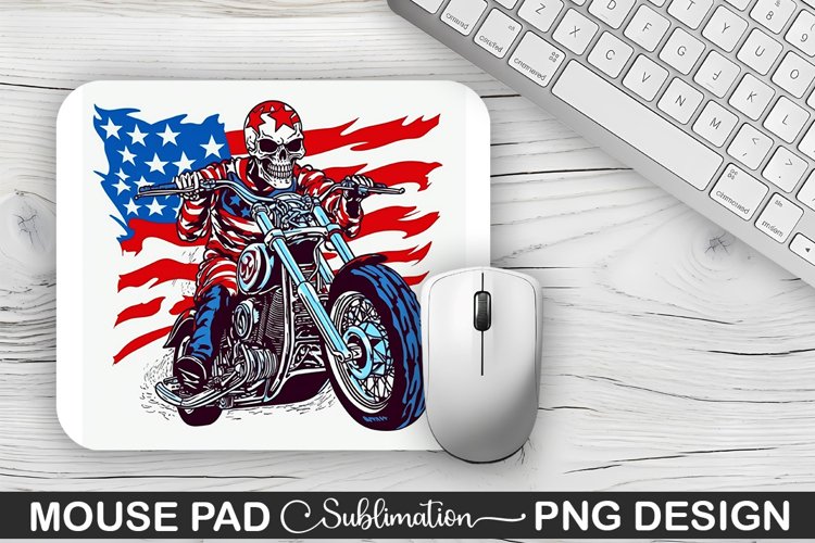 Man Skull Ride an American Flag Sublimation Mouse Pad Design