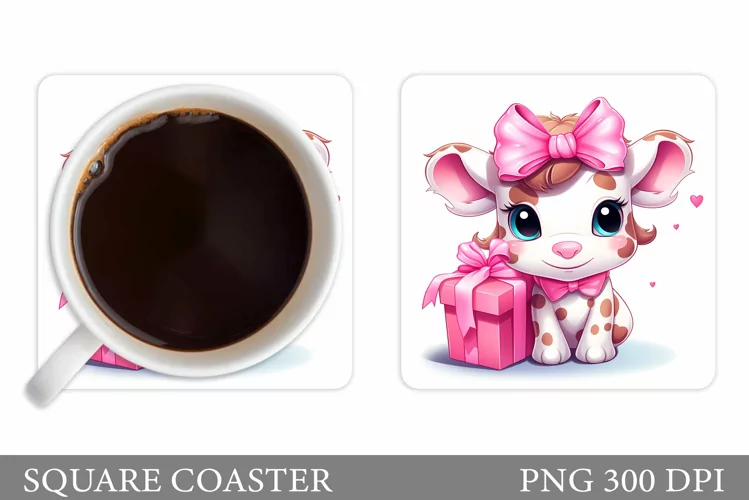 Cute Cow Coaster Sublimation. Valentines Square Coaster