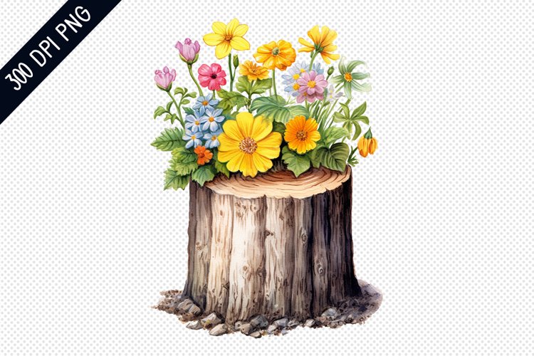 Flower Wooden Stump Sublimation PNG Design