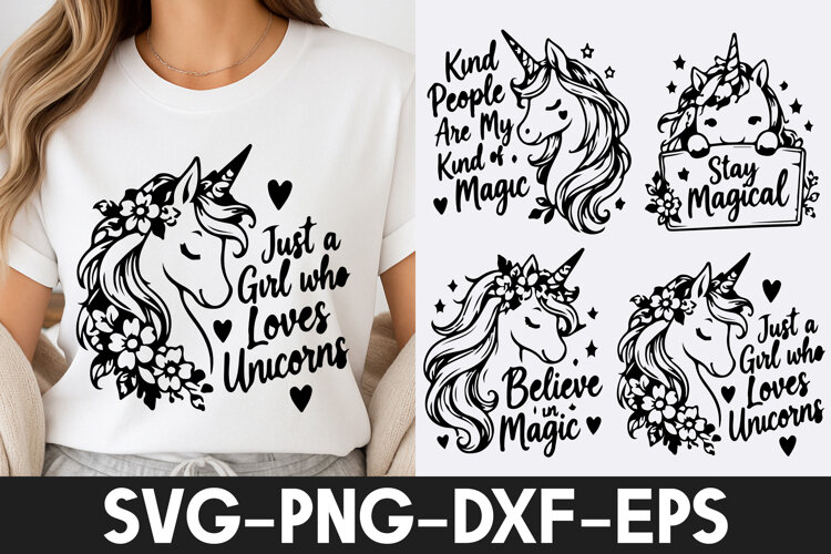 Unicorn Girl Believe in Magic Floral SVG PNG example image 1