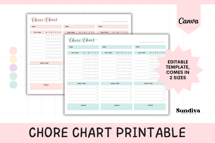 Chore Chart Canva Template 6 - For 3 People