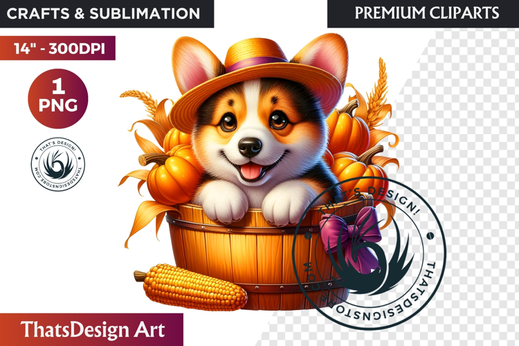 Autumn Cute animal in a bucket clipart Pumpkin thanksgiving