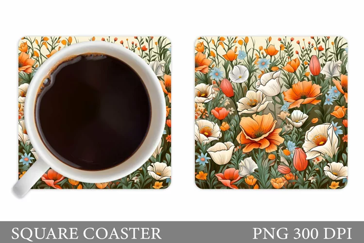 Flowers Coaster Sublimation. Wildflowers Coaster Design