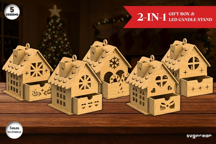 Christmas Houses Gift Box Bundle | Laser Cut | Glowforge