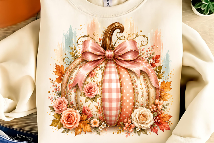 Coquette Patchwork Fall Pumpkin PNG, Autumn Pumpkin PNG