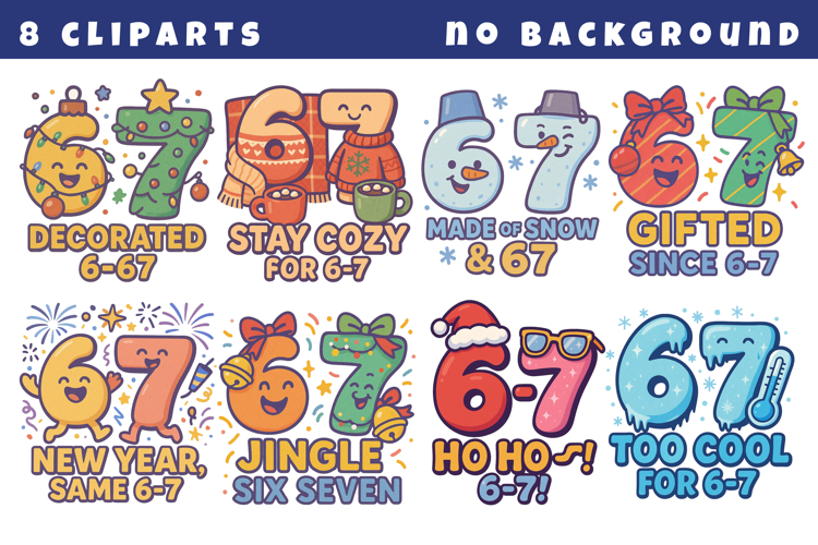 Christmas 67 Meme Clipart | Funny Six Seven PNG Bundle