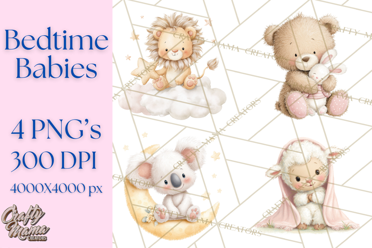 Baby Bedtime Animal Clipart PNG for Nursery