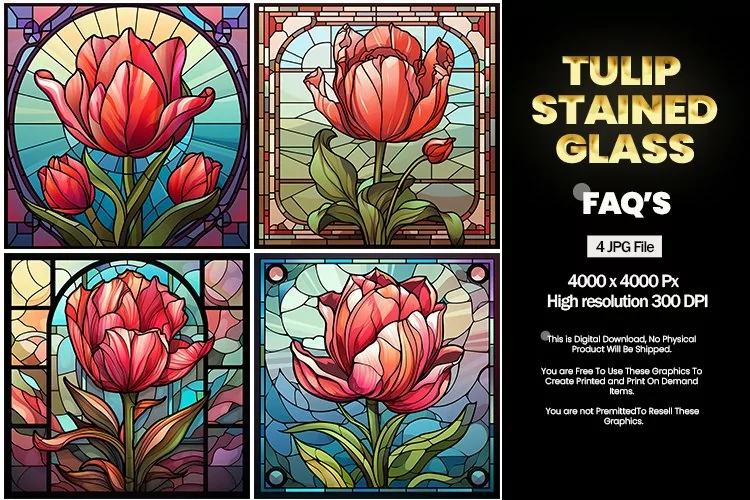 Stained Glass Tulip Square Coaster - 04 Variations