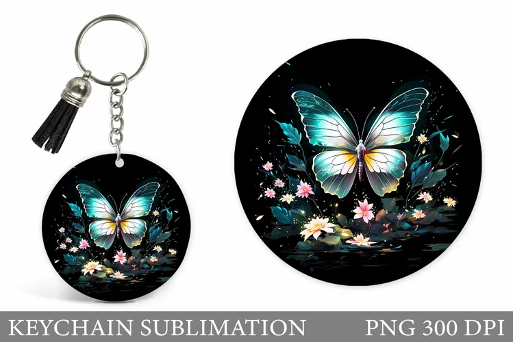 Butterfly Keychain Sublimation. Flowers Keychain Design