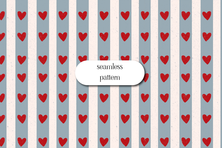 Striped Heart Seamless Pattern in Red and Blue Tones