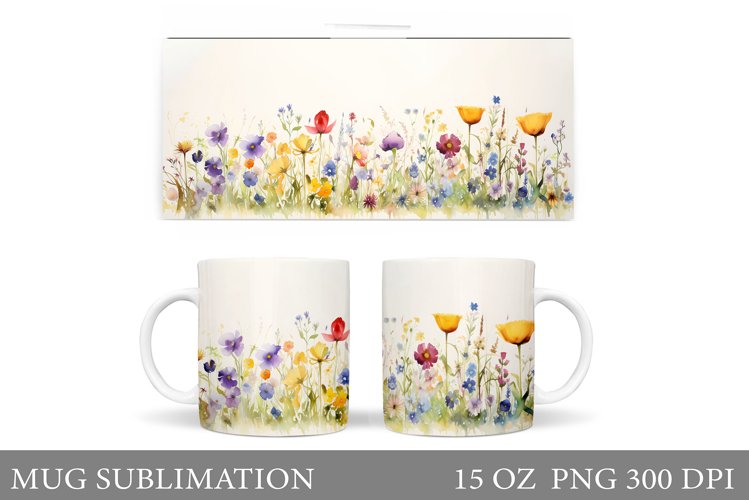 Flowers Mug Wrap Design. Wildflowers Mug Sublimation