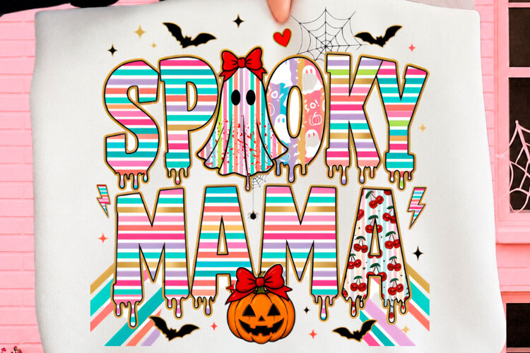 Retro Spooky Mama Png T-shirt example image 1