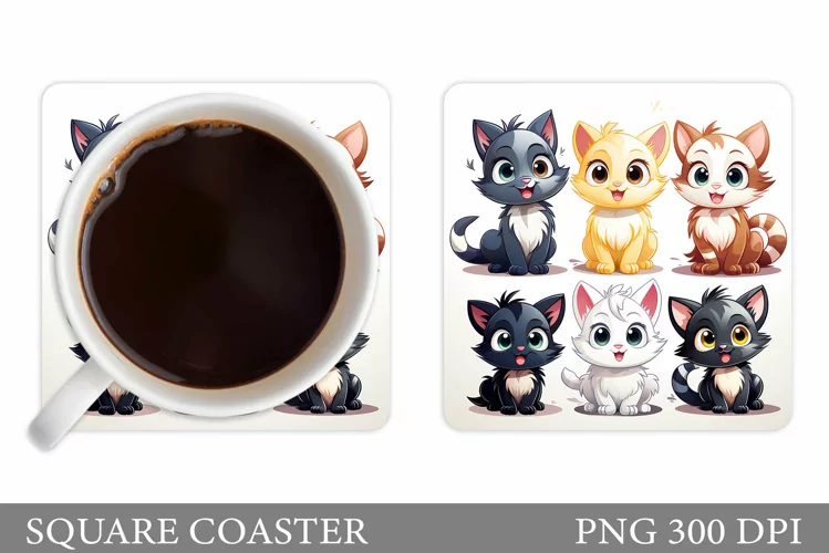 Funny Cat Coaster Design. Cute Cats Coaster Sublimation