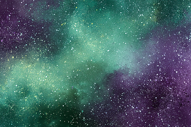 A starry night sky with vibrant purple and green hues
