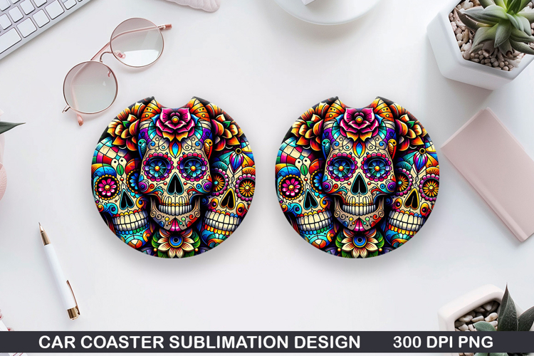 Skull Car coaster sublimation, Halloween Coaster PNG example image 1
