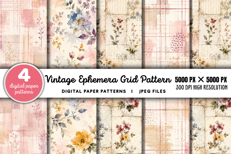 Vintage Grid Lined Ephemera Junk Journal JPG
