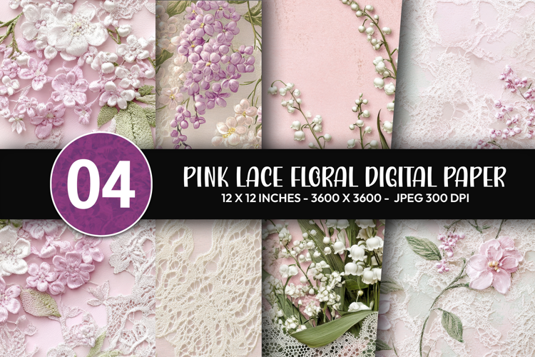 Pink Lace Floral Digital Paper