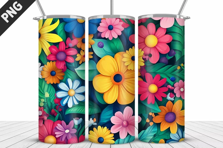 3D Prettiest Flowers Tumbler Wrap | Sublimation Design