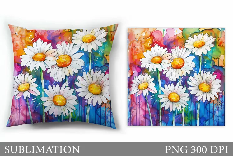 Daisy Flowers Pillow Sublimation. Flowers Sublimation