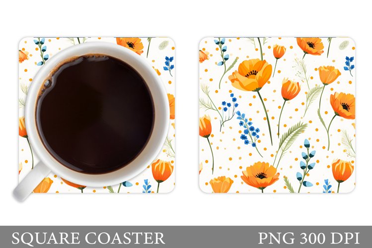 Flowers Coaster Design. Square Coaster Flowers