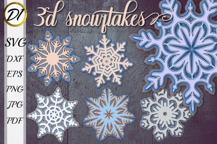 3d snowflake. Snowflakes bundle. Snowflake svg. Christmas.