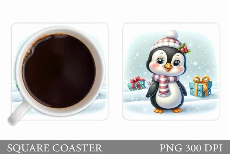 Cute Penguin Coaster Design. Christmas Coaster Sublimation