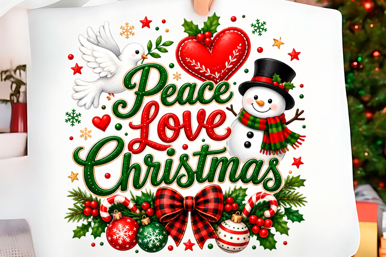 Peace Love Christmas Snowman PNG