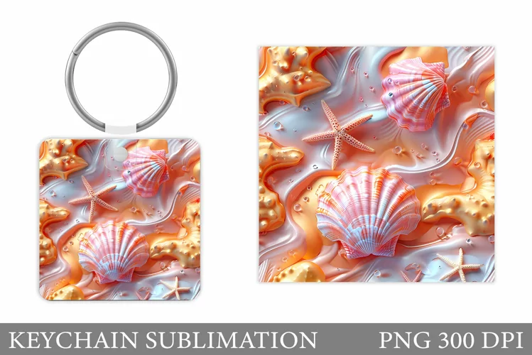 3D Seashell Keychain Design. 3D Sea Keychain Sublimation