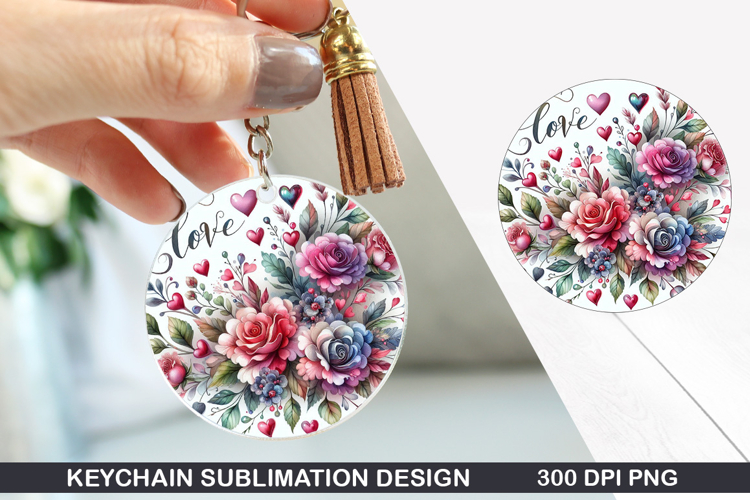 Flower Keychain Sublimation - Valentine Keychain PNG Design