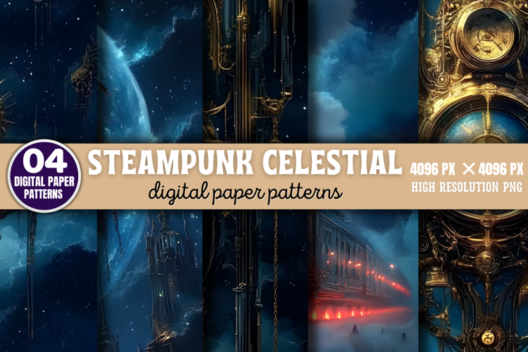 Steampunk Celestial Background Paper Set JPG