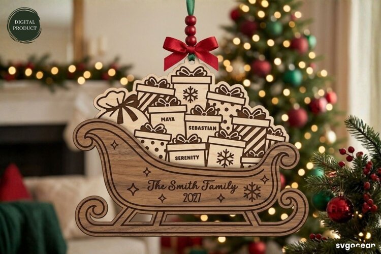 Santa Sleigh Ornament Laser Cut | Glowforge | SVG example image 1