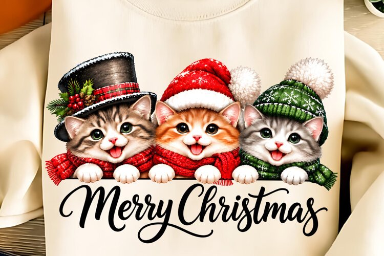 Merry Christmas PNG, Christmas Cats PNG, Cozy Kittens PNG example image 1