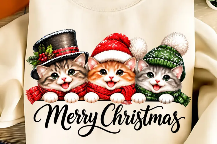 Merry Christmas PNG, Christmas Cats PNG, Cozy Kittens PNG