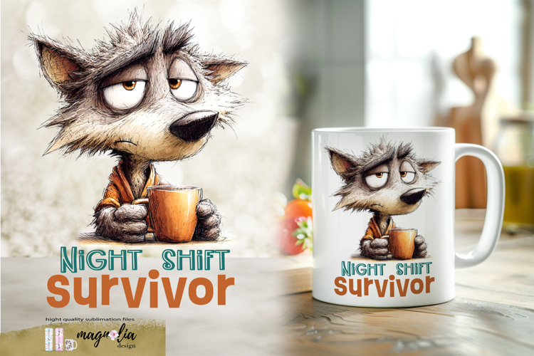 Funny watercolor wolf, Coffee mug wrap sublimation