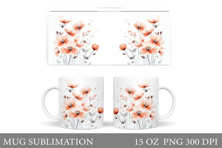 Flowers Mug Sublimation. Floral Mug Wrap Design