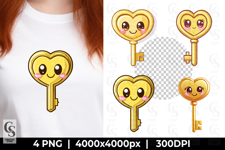 Cute Heart Key Clipart PNG