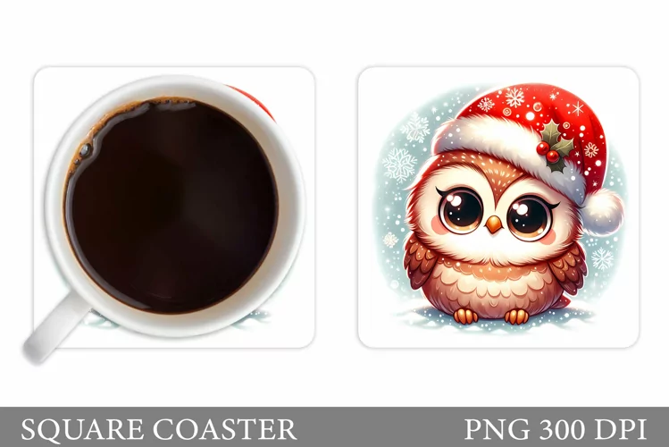 Christmas Owl Coaster Sublimation. Christmas Coaster Design