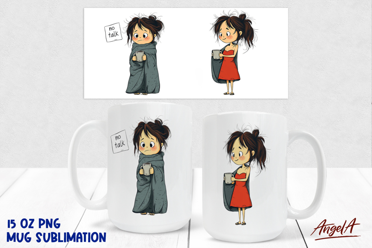 Happy sad girl drinking coffee Coffee Mug sublimation 15 Oz