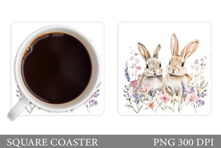 Cute Bunny Coaster Design. Bunny Flowers Coaster example image 1