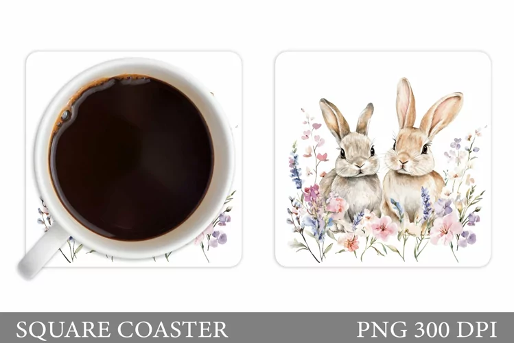 Cute Bunny Coaster Design. Bunny Flowers Coaster