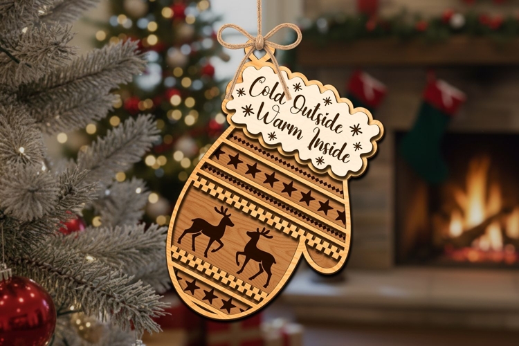 Christmas Mitten Ornament Laser Cut | Glowforge | SVG