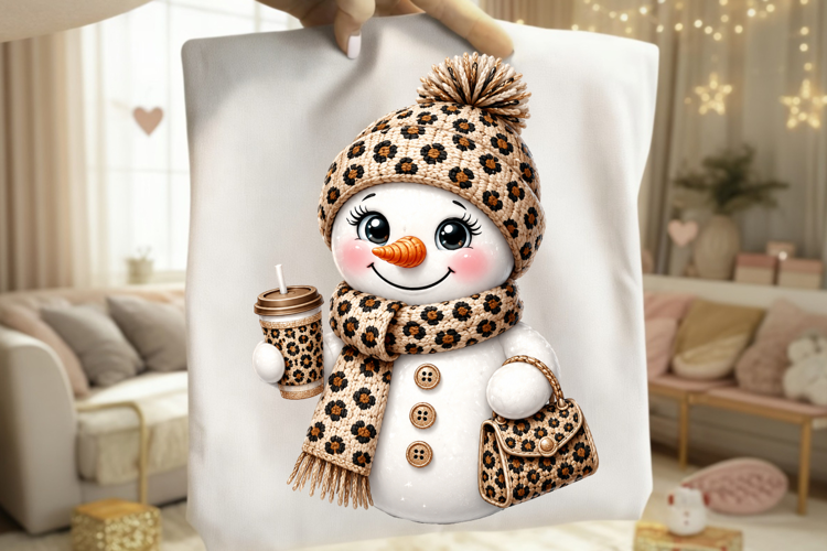Crochet Leopard Print Snowman Coffee Sublimation Files