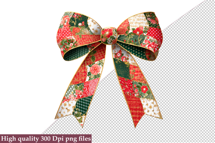 Christmas Patchwork Bow Clipart PNG