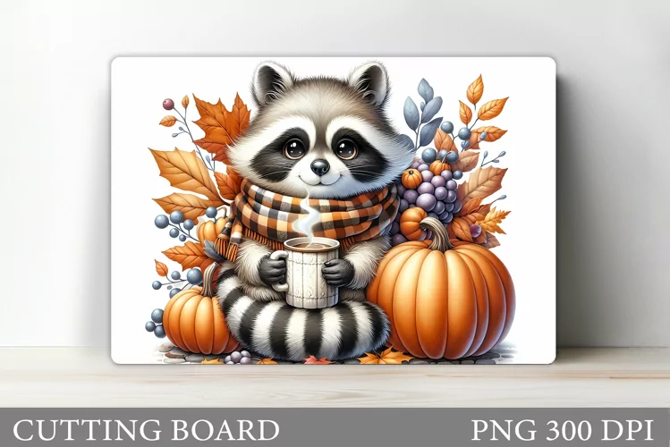 Fall Raccoon Cutting Board. Fall Cutting Board Sublimation