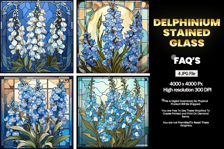 Stained Glass Delphinium Square Coaster - 04 Variations example image 1