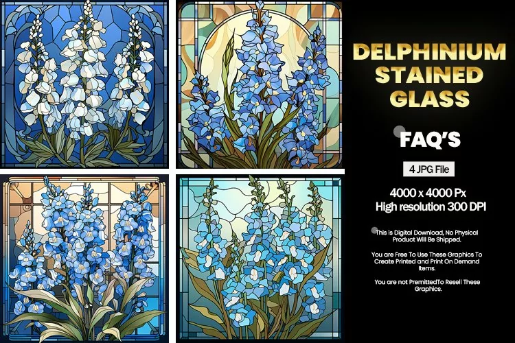 Stained Glass Delphinium Square Coaster - 04 Variations