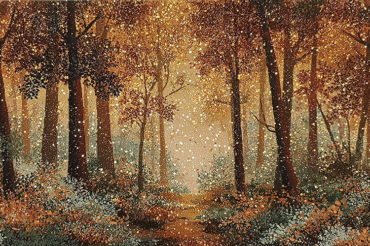 Trees and flowers in a warm, golden light during autumn