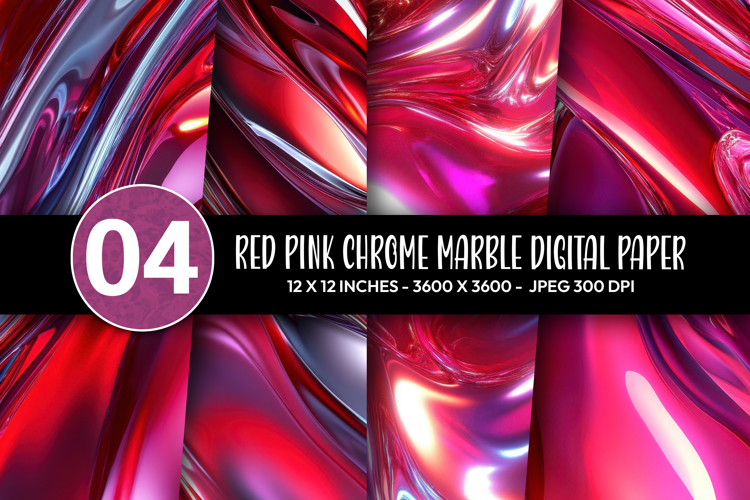 Red Pink Chrome Marble Digital Paper