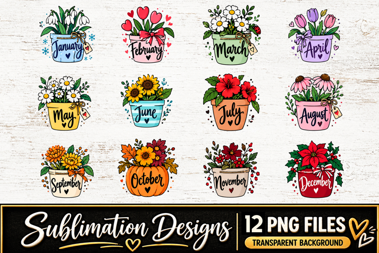 Flower Pot Monthly Clipart Sublimation PNG