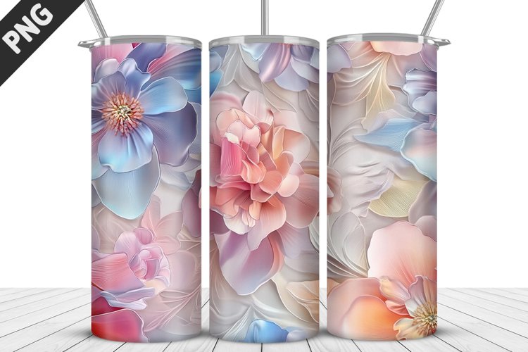 3D White Flowers Tumbler Wrap | Sublimation Design | Tumbler example image 1
